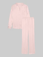 Women's Satin Jacquard Long Sleeve Pajama Top & Pant Set