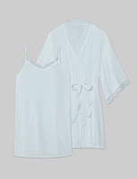 Women's Second Skin Luxe Rib Lace Chemise & Robe Set
