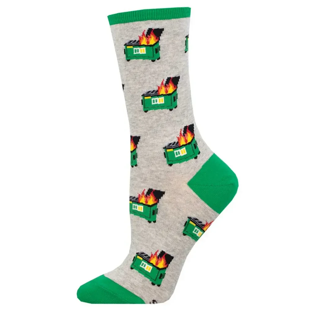 Socksmith - Dumpster Fire - Heather Gray - Crew - Women's