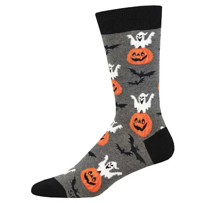 Socksmith - Spooky Jack O'Lanterns - Charcaol Heather - Crew - Men's