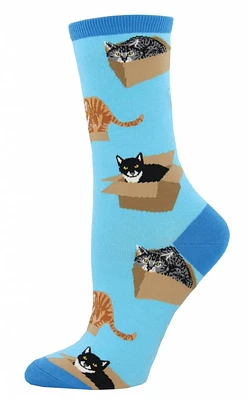 Socksmith - Cat In A Box - Azure - WNC765- Crew - Women's