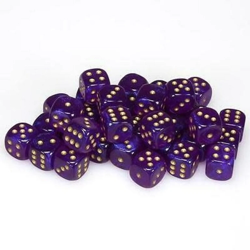 36 dés 6 12mm Borealis Luminary - Violet Royal avec picots dorés