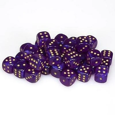 36 dés 6 12mm Borealis Luminary - Violet Royal avec picots dorés