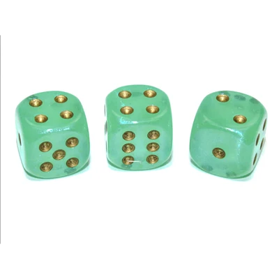 12 dés 6 16mm Borealis Luminary - Vert pâle avec picots dorés