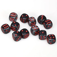 12 dés 6 16mm Velvet noir avec points rouges