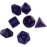 7 dés polyédriques Borealis Luminary - Violet Royal avec chiffres doré