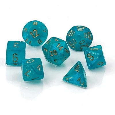 7 dés polyédriques Borealis Luminary - Sarcelle avec chiffres dorés