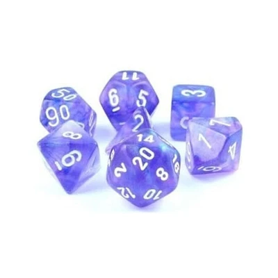 7 dés polyédriques Borealis Luminary - Violet avec chiffres blancs