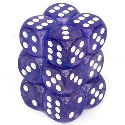 12 dés 6 16mm Borealis Luminary - Violet avec picots blancs