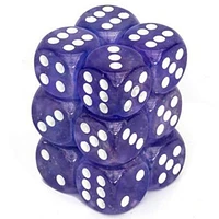 12 dés 6 16mm Borealis Luminary - Violet avec picots blancs
