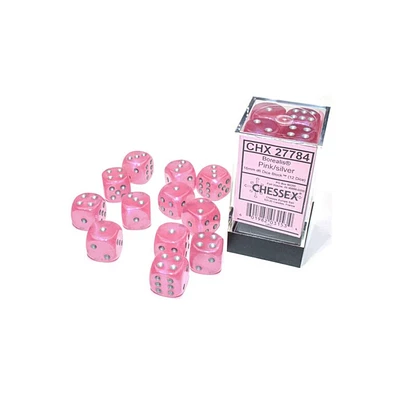 12 dés 6 16mm Borealis Luminary - Rose avec picots argent
