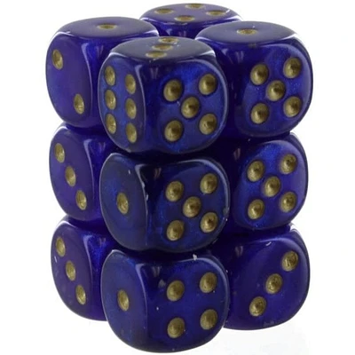 12 dés 6 16mm Borealis Luminary - Violet Royal avec picots dorés
