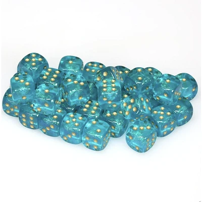 36 dés 6 12mm Borealis Luminary - Sarcelle avec picots dorés