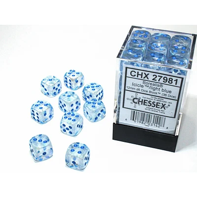 36 dés 6 12mm Borealis Luminary - Glaçons avec picots bleus