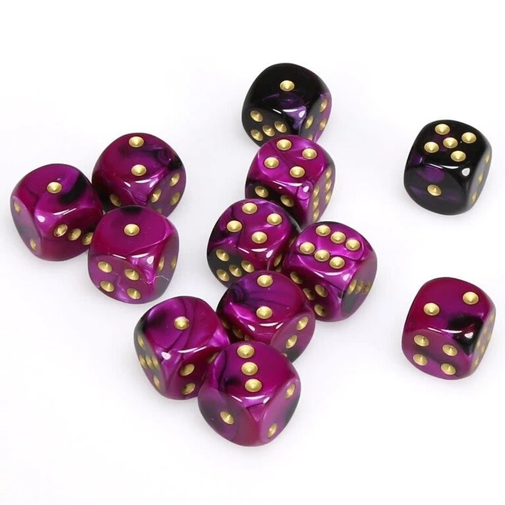 12 dés 6 16mm Gemini noir/violet avec points dorés