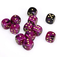 12 dés 6 16mm Gemini noir/violet avec points dorés