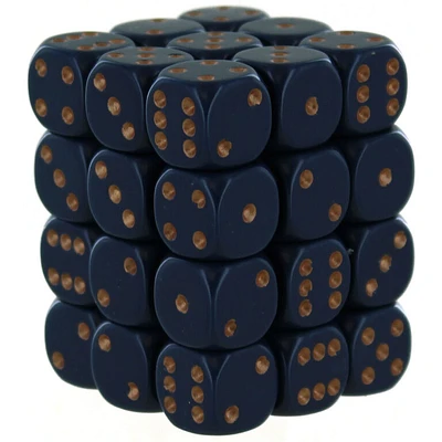 36 dés 6 12mm opaques bleu foncé avec points cuivrés