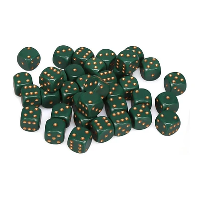 36 dés 6 12mm opaques vert foncé avec points cuivrés