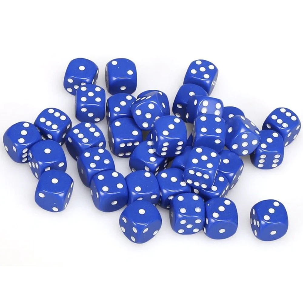 36 dés 6 12mm opaques bleu avec points blancs