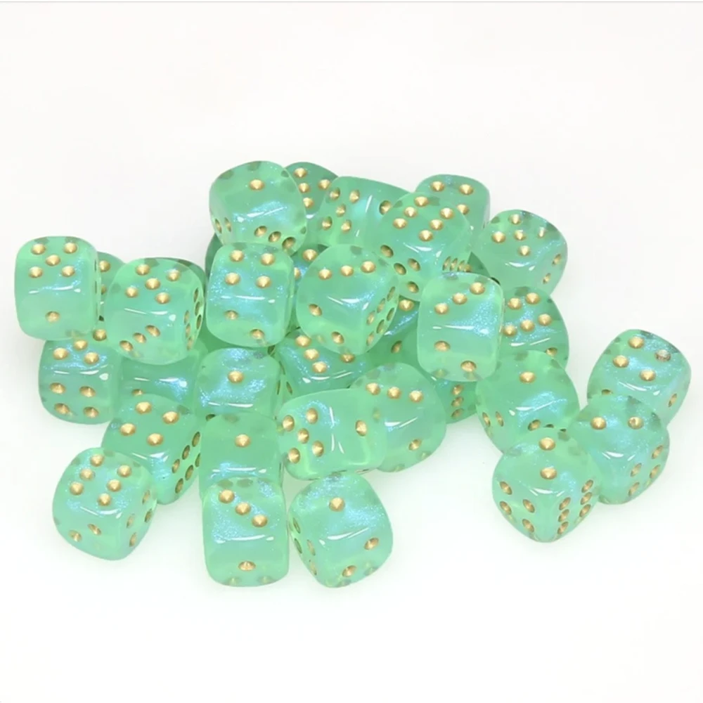 36 dés 6 12mm Borealis Luminary - Vert pâle avec picots dorés