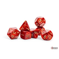 7 dés polyédriques Scarab Scarlet avec chiffres dorés - Méga-Hédral