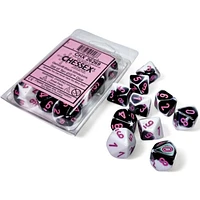 10 dés 10 Gemini noirs/blancs avec chiffres roses