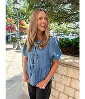 DENIM BOW BLOUSE