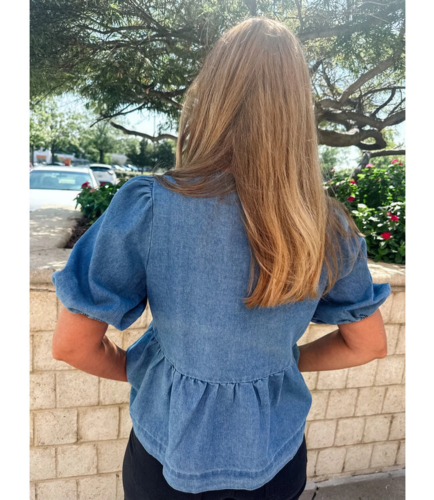 DENIM BOW BLOUSE