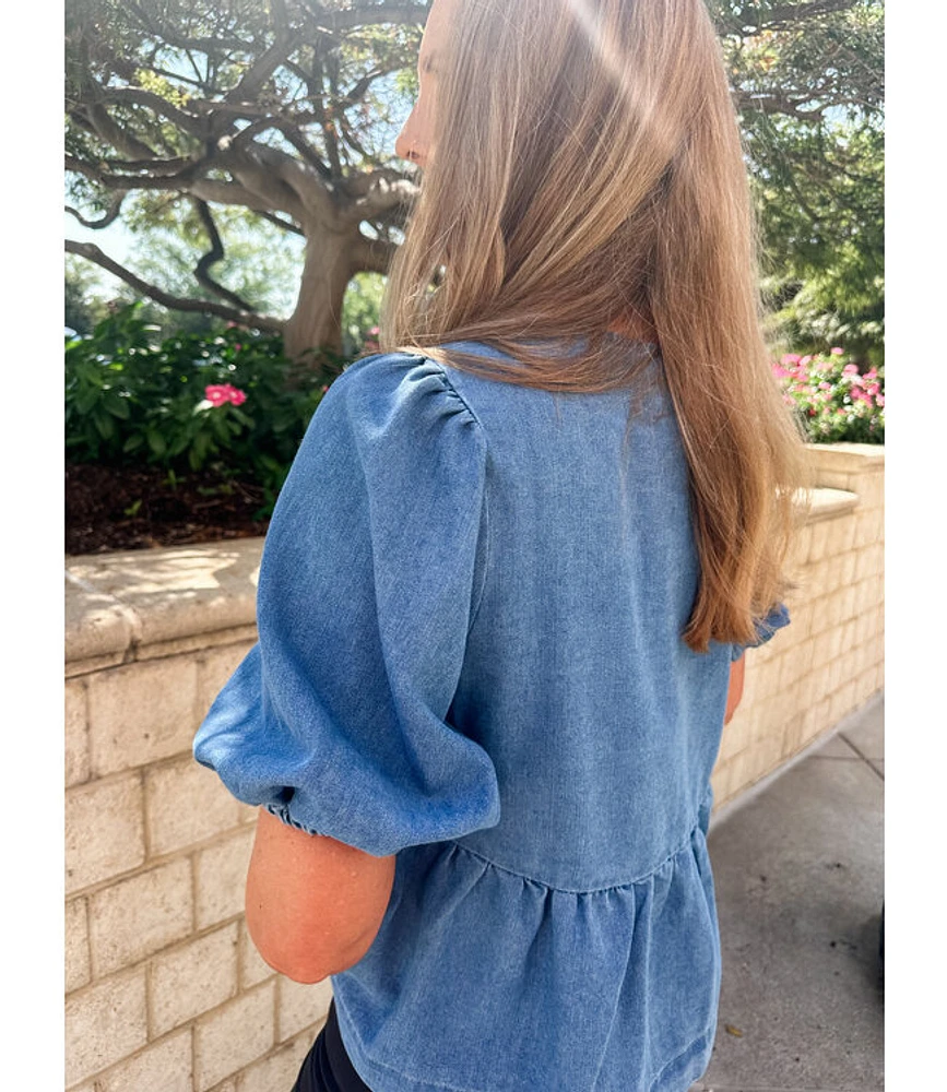 DENIM BOW BLOUSE