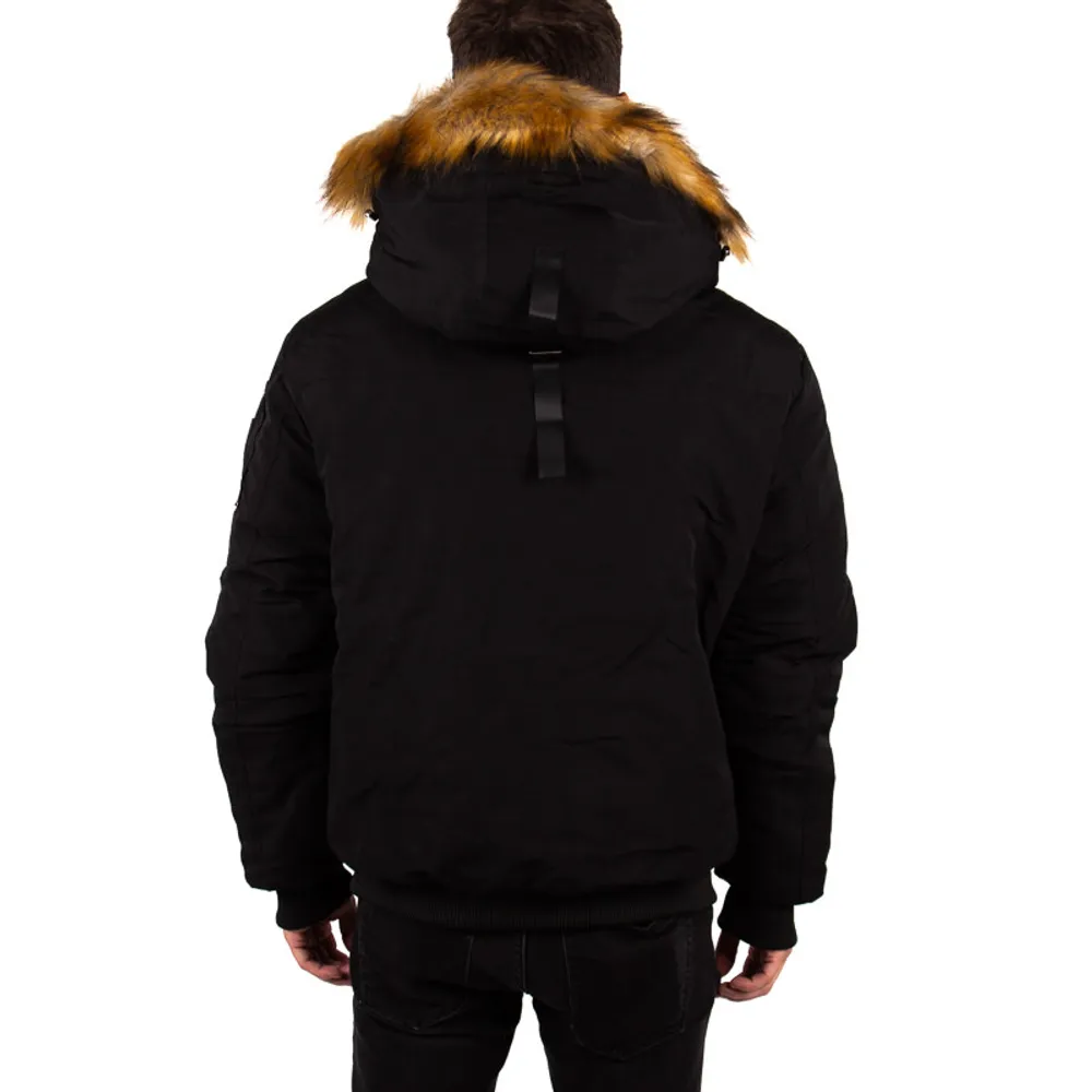 UCXX : Faux Fur Collar All Black Winter Coat