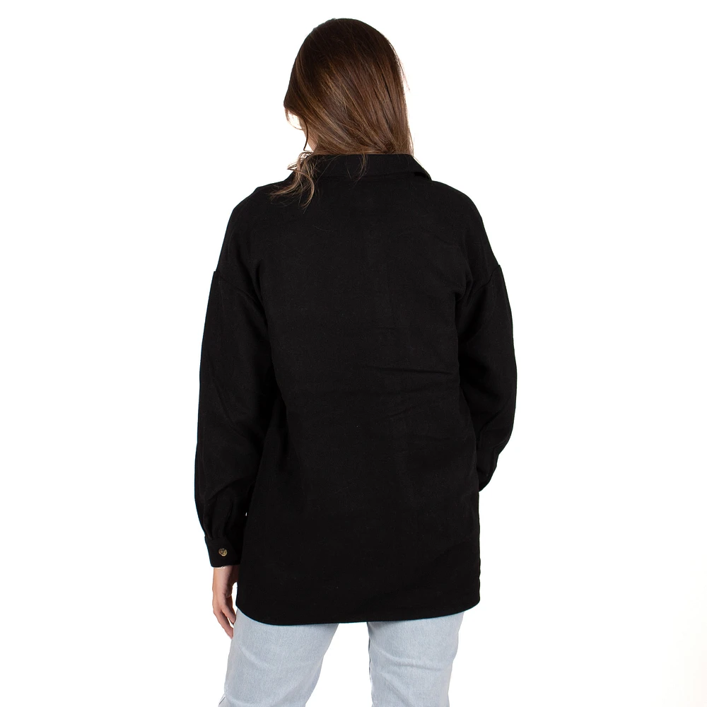 Noisy May : NMFlanny L/S Long Shacket BG Noos - Black