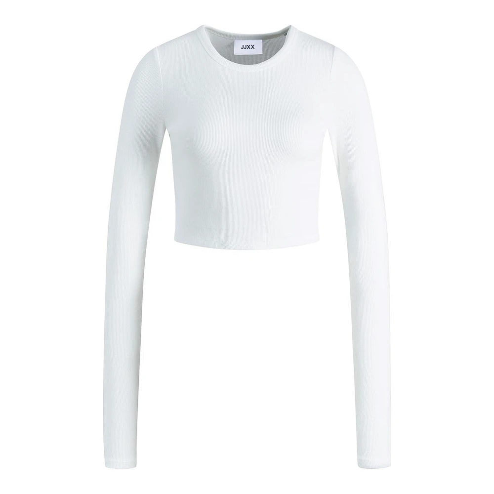 JJXX : Feline Long Sleeve Rib Tee - White