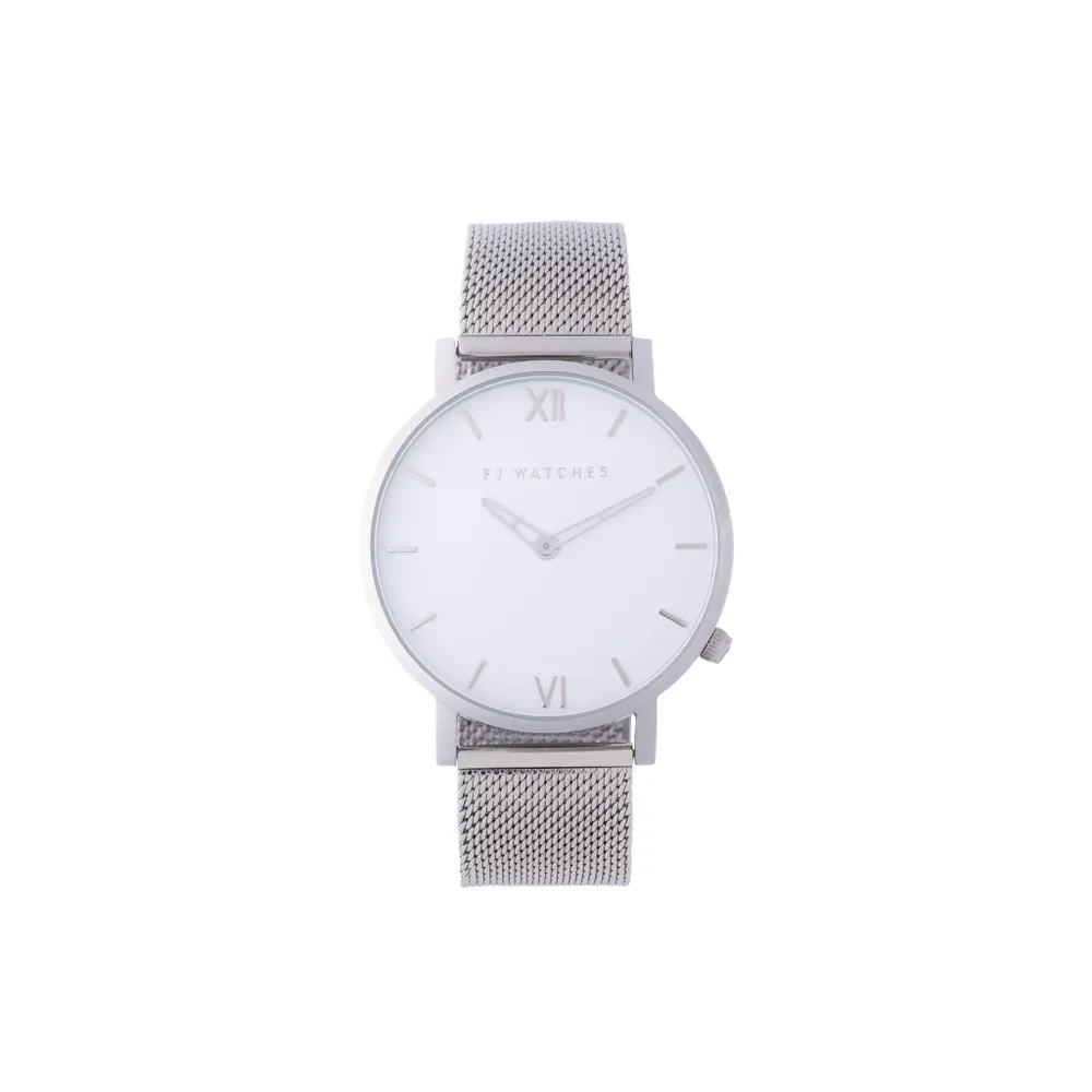 Fj Watches : Silver Sun White Watch