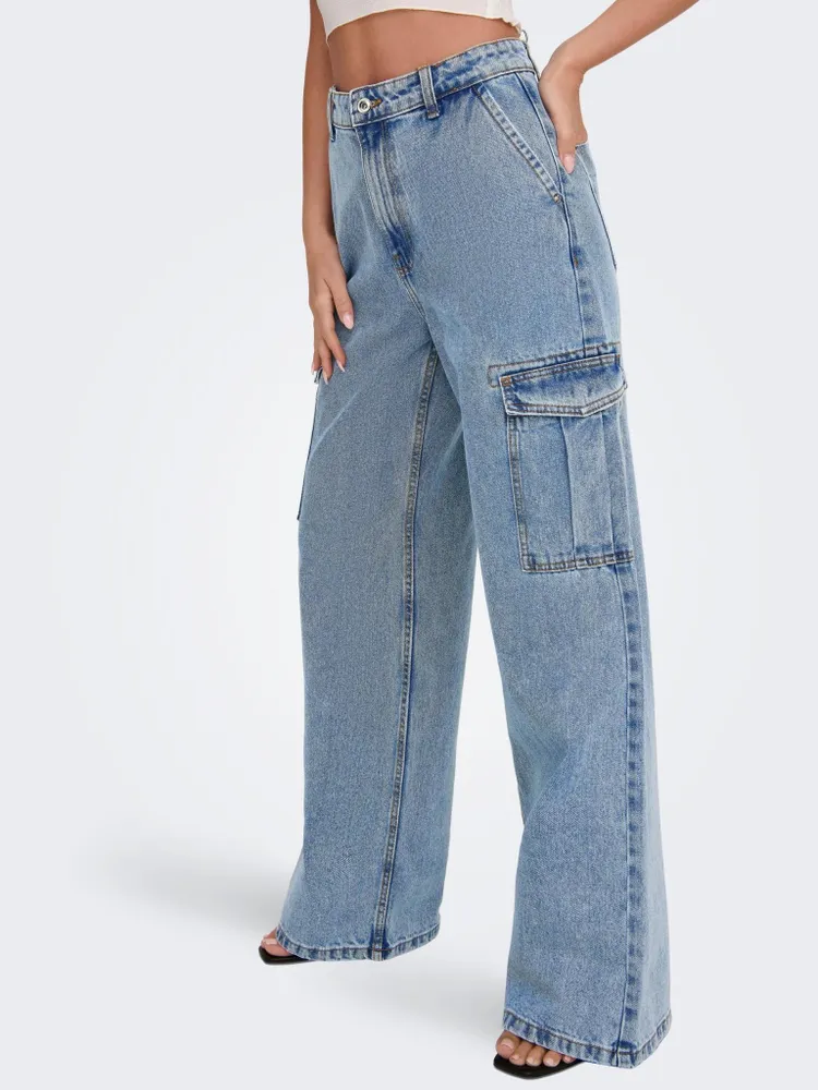 Only : Highwaist Wide Cargo Denim