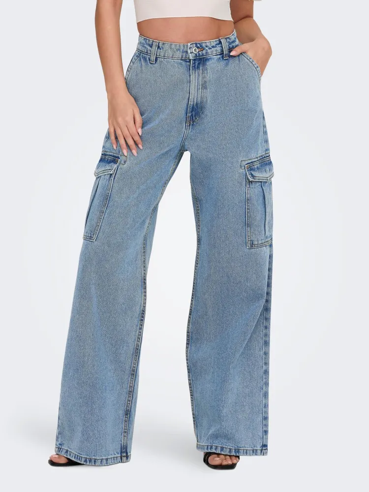 Only : Highwaist Wide Cargo Denim