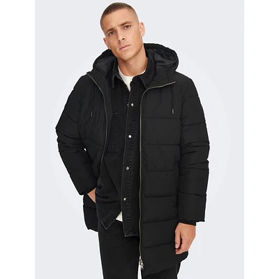 Only & Sons : Melvin Life Long Hooded Puffer Coat