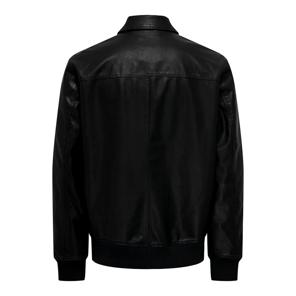 Only & Sons : Collar Faux Leather Jacket