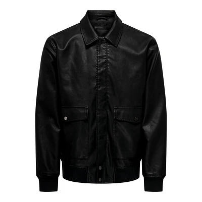 Only & Sons : Collar Faux Leather Jacket