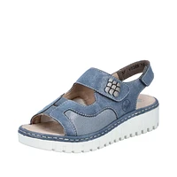 RIEKER V1389-12 Wedge Sandal Bk-Strap Velcro