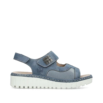 RIEKER V1389-12 Wedge Sandal Bk-Strap Velcro