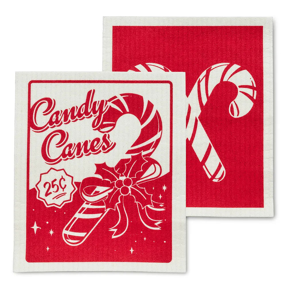 Abbott Vintage Candy Cane Dishcloths  6.5x8"L (Set of 2)