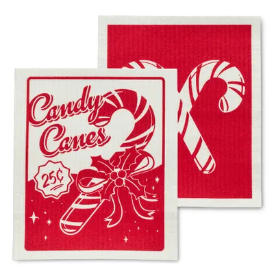 Abbott Vintage Candy Cane Dishcloths  6.5x8"L (Set of 2)