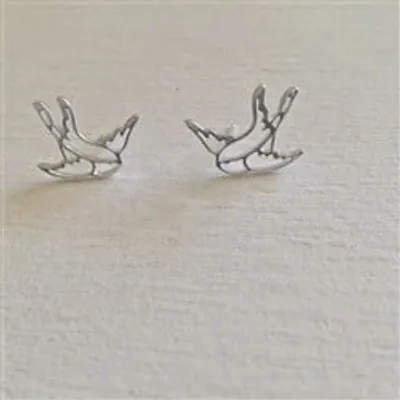 Pika & Bear "Swoop" Swallow Earrings In Silver