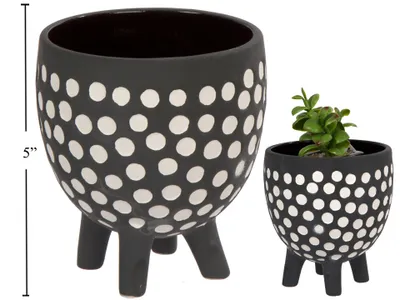 CTG Brands Inc. Footed Ceramic Planter, B/W Dotted, 4.5"D x 5"H