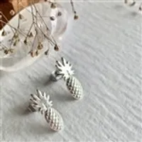 Pika & Bear Aloha Pineapple Stud Earrings Silver