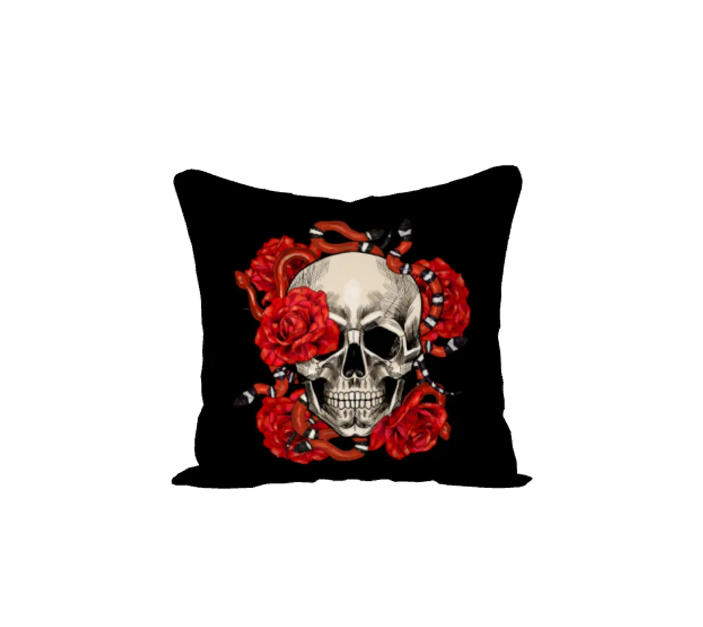 Ziya Blue Skull and Rose Pillow