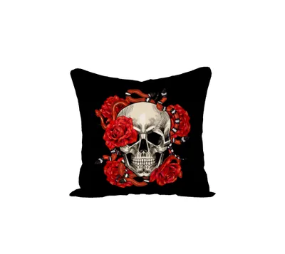 Ziya Blue Skull and Rose Pillow