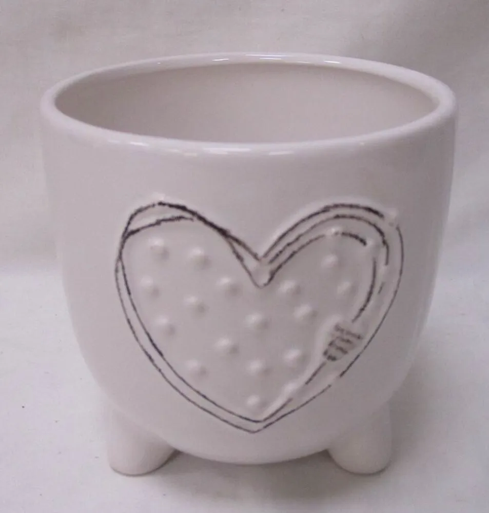 White Dolomite with HEART Design (Fits 4" Pot)