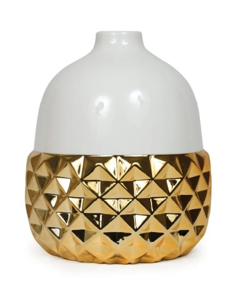 Glazed Cream with Gold Plating Acorn Vase