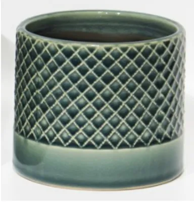 Blue Criss Cross Pattern With Solid Cream Base Ceramic (FIts 4" Pots)
